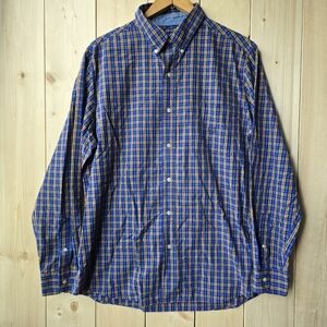 Chaps Easy Care Plaid Button Up Shirt Long Sleeve Blue Orange Mens Large
